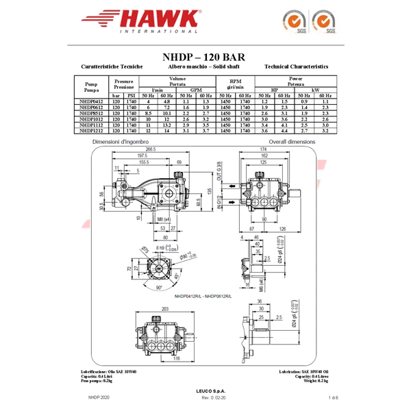 High Pressure Piston Pump NHDP 120 Series 120 bar Brand Hawk Made In Italy