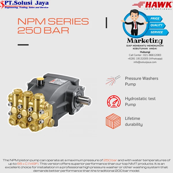 The NPM piston pump seies 250 bar brand HAWK Made In Italy