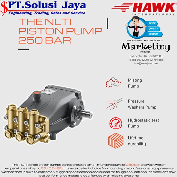 Piston Pump NLTI Series 250 Bar Brand HAWK Made In Italy